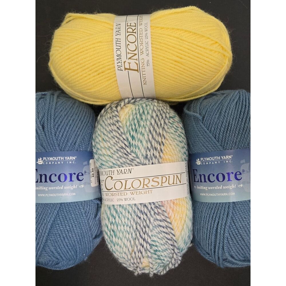 Plymouth Yarn Encore & Colorspun Yarn Bundle - Yellow, Blue, Multicolor